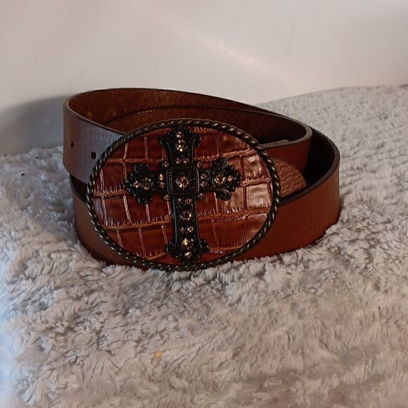 Brown Leather Women's Western Belt & Buckle - Picture 1 of 4